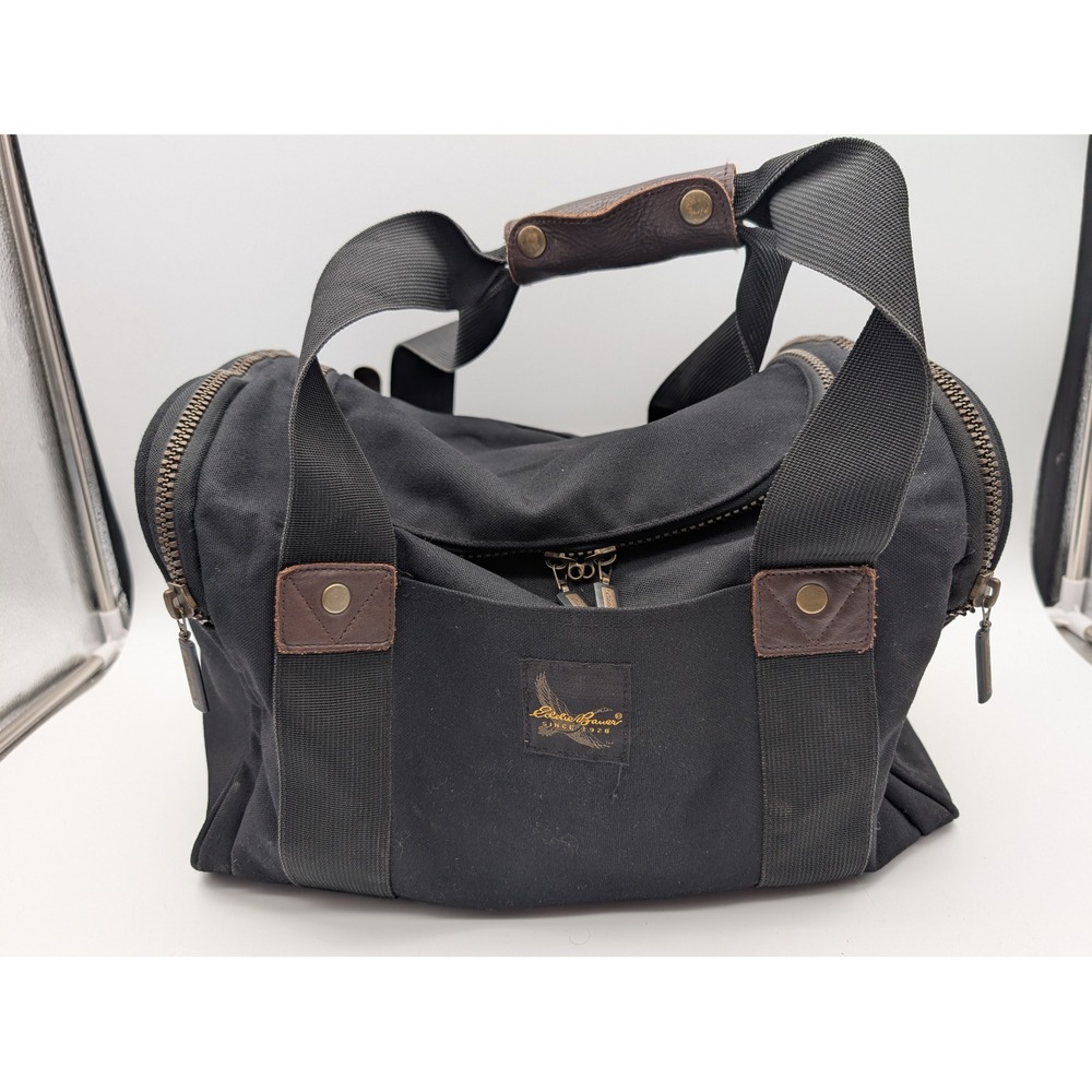 Vintage Eddie Bauer Weekender Duffle Bag Canvas Leather Trim Carry On Tote Gym